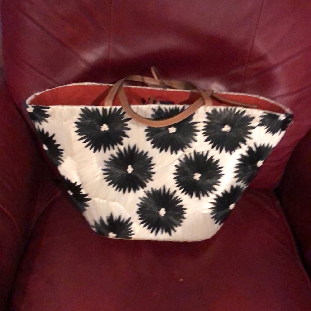 Kate Spade Limited KS Cream and Black Straw Tote